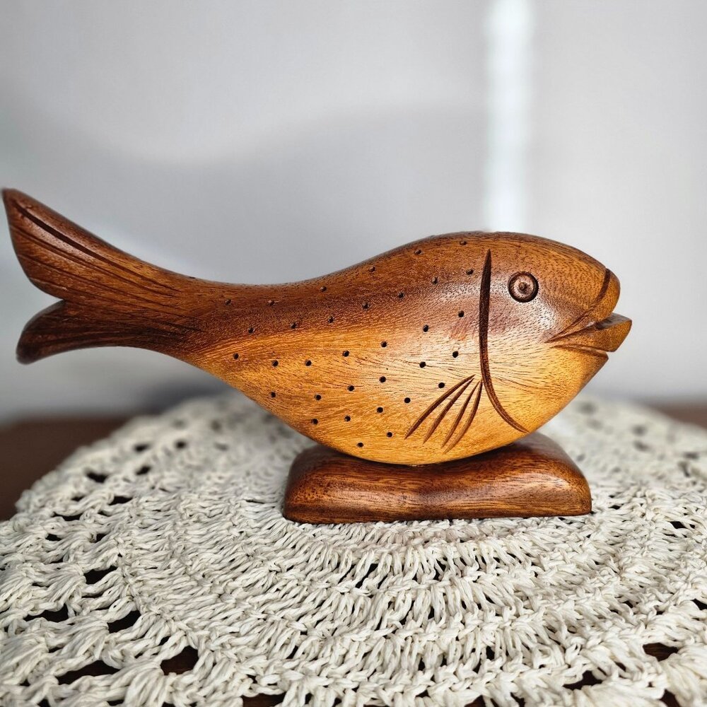 Vintage Mode Century‎ Modern Monkey Pod Fish Sculpture Hawaii 1962